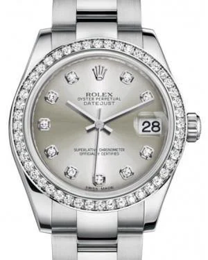 Dressy Watches for Evening EventsRolex Datejust 31mm Lady Midsize White Gold/Steel Silver Diamond Dial & Diamond Bezel Oyster Bracelet 178384 - NEW