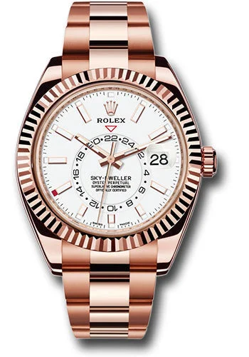 Digital Watches with Timer FunctionRolex Everose Gold Sky-Dweller Watch - White Index Dial - Oyster Bracelet - 326935 w