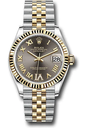 Watches with Braided Straps for a Handmade TouchRolex Steel and Yellow Gold Datejust 31 Watch - Fluted Bezel - Dark Grey Diamond Roman Six Dial - Jubilee Bracelet 278273 dkgdr6j