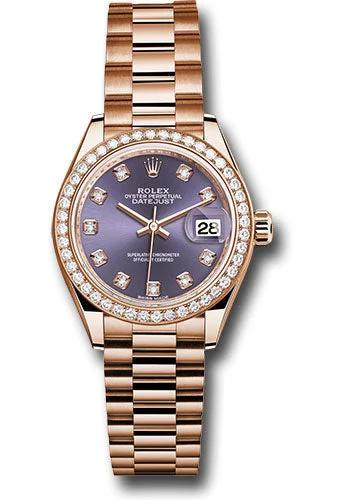 Stainless Steel Bracelet Watches for DurabilityRolex Everose Gold Lady-Datejust 28 Watch - 44 Diamond Bezel - Aubergine Diamond Dial - President Bracelet - 279135RBR adp