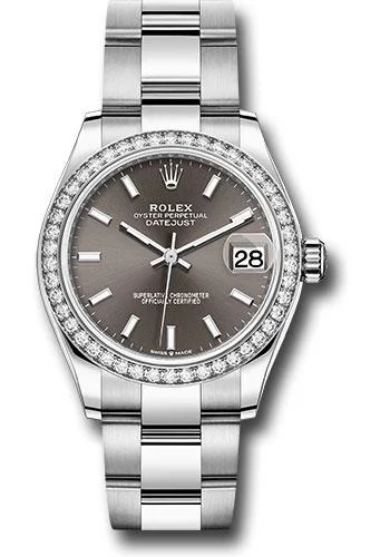 Watches with Backlight for Low-Light ConditionsRolex Steel and White Gold Datejust 31 Watch - Diamond Bezel - Dark Grey Index Dial - Oyster Bracelet - 278384RBR dkgio