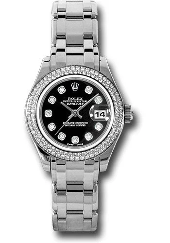 Minimalist Analog Watches for Everyday WearRolex White Gold Lady-Datejust Pearlmaster 29 Watch - 116 Diamond Bezel - Black Diamond Dial - 80339 bkd