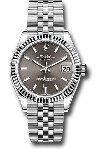 Watches with Baton-Style Hands for a Classic LookRolex Steel and White Gold Datejust 31 Watch - Fluted Bezel - Dark Grey Index Dial - Jubilee Bracelet - 278274 dkgij