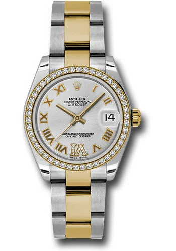 Watches with GMT FunctionRolex Steel and Yellow Gold Datejust 31 Watch - 46 Diamond Bezel - Silver Diamond Roman Vi Roman Dial - Oyster Bracelet 178383 sdro