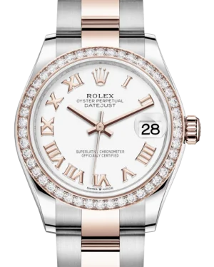 Round Dial Watches with Roman NumeralsRolex Lady-Datejust 31 Rose Gold/Steel White Roman Dial & Diamond Bezel Oyster Bracelet 278381RBR