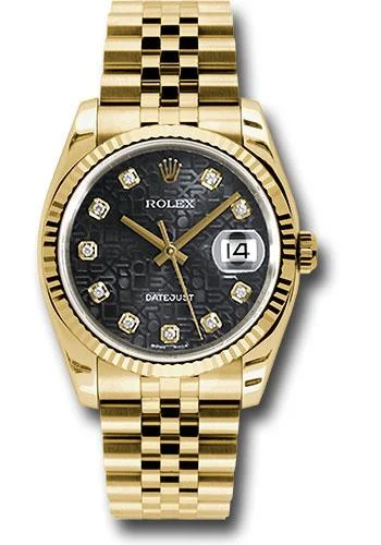 Watches with Gold Plated Cases for a Luxurious LookRolex Yellow Gold Datejust 36 Watch - Fluted Bezel - Black Jubilee Diamond Dial - Jubilee Bracelet - 116238 bkjdj