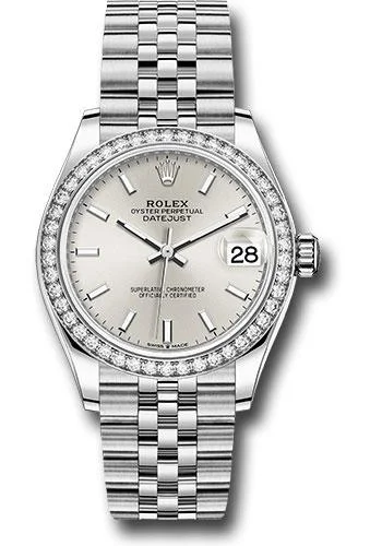 Watches with Sword-Style Hands for a Distinctive LookRolex Steel and White Gold Datejust 31 Watch - Diamond Bezel - Silver Index Dial - Jubilee Bracelet - 278384RBR sij