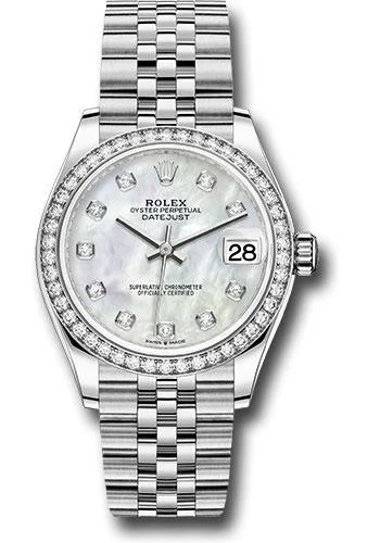 Women’s Dress Watches with Elegant StrapsRolex Steel and White Gold Datejust 31 Watch - Diamond Bezel - White Mother-Of-Pearl Diamond Dial - Jubilee Bracelet - 278384RBR mdj