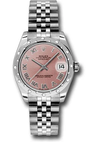 Wristwatches with Second Time Zone FeatureRolex Steel and White Gold Datejust 31 Watch - 24 Diamond Bezel - Pink Roman Dial - Jubilee Bracelet - 178344 prj