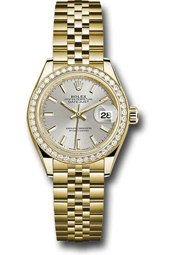 Watches with Heart Rate and Blood Pressure MonitorRolex Yellow Gold Lady-Datejust 28 Watch - 44 Diamond Bezel - Silver Index Dial - Jubilee Bracelet - 279138RBR sij