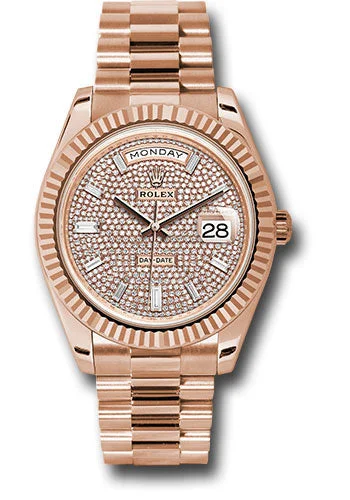 Analog-Digital Hybrid Watches for Dual FunctionalityRolex Everose Gold Day-Date 40 Watch - Fluted Bezel - Diamond Paved Dial - President Bracelet - 228235 dpbdp