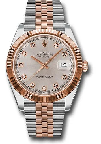 Watches with Multiple Time Zone DisplaysRolex Steel and Everose Rolesor Datejust 41 Watch - Fluted Bezel - Sundust Diamond Dial - Jubilee Bracelet - 126331 sudj