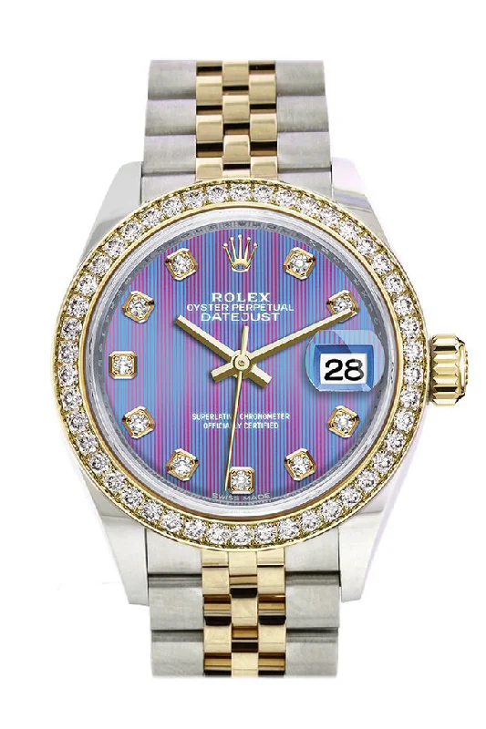 Luxury Quartz Watches with High-End MovementsRolex Datejust 28 Lavender set with diamonds Dial Diamond Bezel Yellow Gold Jubilee Ladies Watch 279383RBR 279383