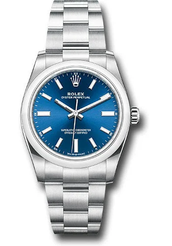 Alloy Cased Watches for Affordable QualityRolex Oyster Perpetual 34 Watch - Domed Bezel - Blue Index Dial - Oyster Bracelet - 2020 Release - 124200 bluio