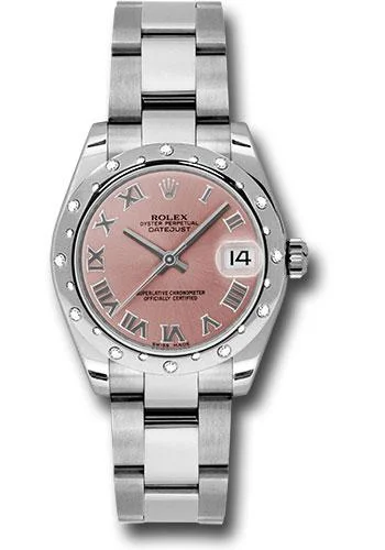 Watches with Luminous Markers for Night VisibilityRolex Steel and White Gold Datejust 31 Watch - 24 Diamond Bezel - Pink Roman Dial - Oyster Bracelet - 178344 pro