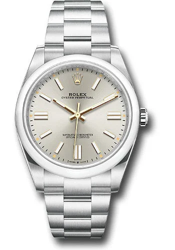 Watches with Embossed Dials for a Textured LookRolex Oyster Perpetual 41 Watch - Domed Bezel - Silver Index Dial - Oyster Bracelet - 2020 Release - 124300 sio