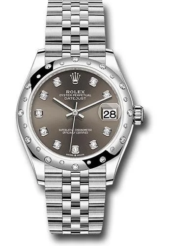 Watches with Luminous Markers for Night VisibilityRolex Steel and White Gold Datejust 31 Watch - Domed 24 Diamond Bezel - Dark Grey Diamond Dial - Jubilee Bracelet - 2020 Release - 278344RBR dkgdj