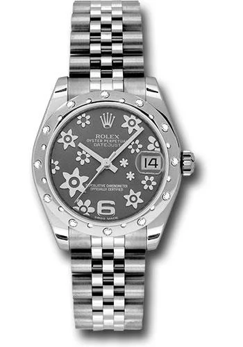 Solar-Powered Watches for Eco-Conscious UsersRolex Steel and White Gold Datejust 31 Watch - 24 Diamond Bezel - Dark Rhodium Floral Motif Dial - Jubilee Bracelet - 178344 rfj