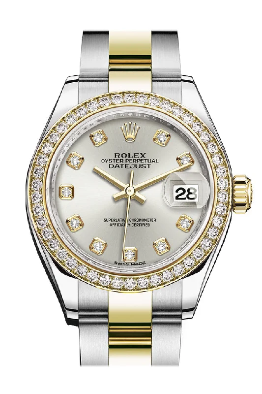 Men’s Dress Watches with Slim ProfilesRolex Datejust 28 Silver set with diamonds Dial Diamond Bezel Yellow Gold Ladies Watch 279383RBR 279383