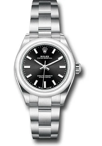 Watches with Glossy Finish Cases for a Shiny AppealRolex Oyster Perpetual 28 Watch - Domed Bezel - Black Index Dial - Oyster Bracelet - 2020 Release - 276200 bkio