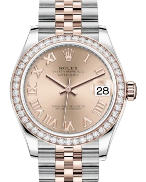 Square Dial Watches with Modern DesignRolex Lady-Datejust 31 Rose Gold/Steel Rose Roman Dial & Diamond Bezel Jubilee Bracelet 278381RBR