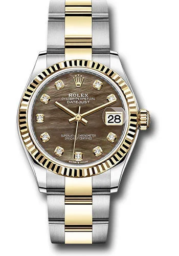 Vintage Style Mechanical Watches for CollectorsRolex Steel and Yellow Gold Datejust 31 Watch - Fluted Bezel - Dark Mother-of-Pearl Diamond Dial - Oyster Bracelet 278273 dkmdo