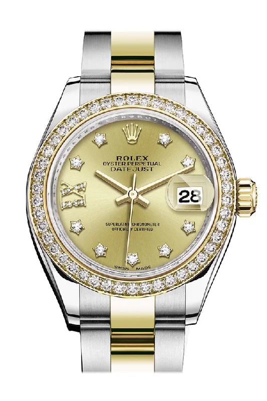 Watches with Dauphine-Style Hands for an Elegant LookRolex Datejust 28 Champagne Diamond Star Dial Diamond Bezel Yellow Gold Ladies Watch 279383RBR 279383