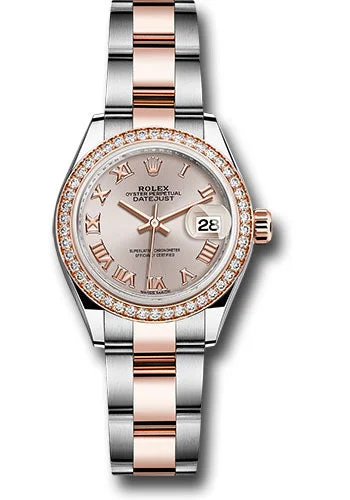 Watches with Baton-Style Hands for a Classic LookRolex Steel and Everose Gold Rolesor Lady-Datejust 28 Watch - Diamond Bezel - Sundust Roman Dial - Oyster Bracelet - 279381RBR suro