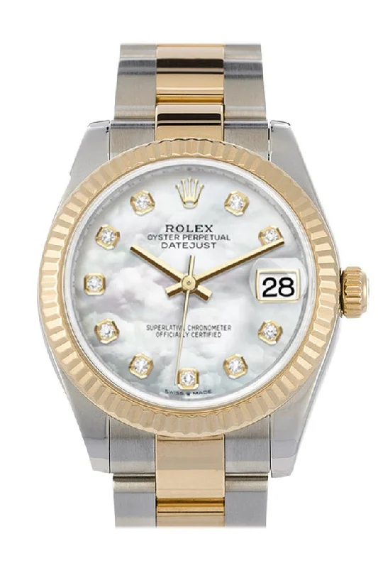 Classic Style Watches for Timeless AppealRolex Datejust 31 White mother-of-pearl Diamond Dial Fluted Bezel 18K Yellow Gold Two Tone Watch 278273 NP