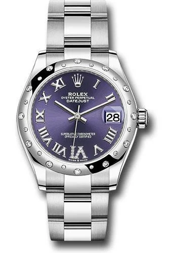 Military Style Watches with Luminescent HandsRolex Steel and White Gold Datejust 31 Watch - Domed 24 Diamond Bezel - Aubergine Roman Diamond 6 Dial - Oyster Bracelet - 2020 Release - 278344RBR aubdr6o