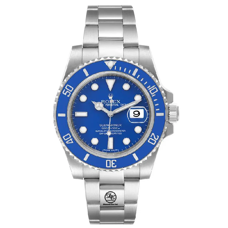 Watches with Luminous Markers for Night VisibilityRolex Submariner Date 116619lb Oyster Perpetual 18K White Gold Smurf BOX/PAPERS