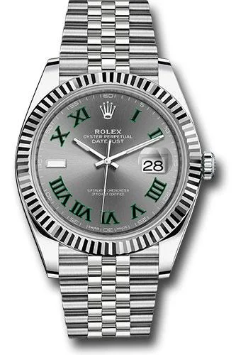 Watches with Power Reserve Indicator (for mechanical)Rolex Steel and White Gold Rolesor Datejust 41 Watch - Fluted Bezel - Slate Green Roman Dial - Jubilee Bracelet - 126334 slgrj