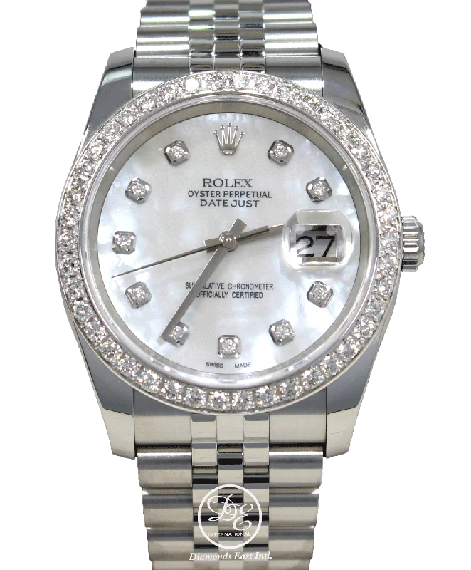 Solar-Powered Watches for Eco-Conscious UsersRolex Datejust 116200 36mm Jubilee MOP Diamond Dial and Bezel Watch Box/Paper