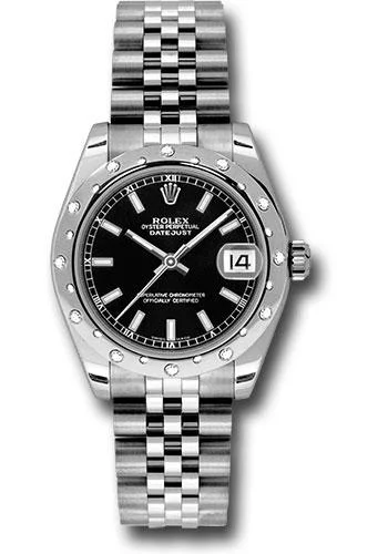 Classic Style Watches for Timeless AppealRolex Steel and White Gold Datejust 31 Watch - 24 Diamond Bezel - Black Index Dial - Jubilee Bracelet - 178344 bkij