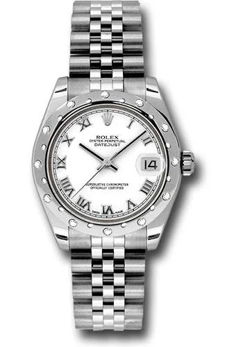 Adjustable Strap Watches for Perfect FitRolex Steel and White Gold Datejust 31 Watch - 24 Diamond Bezel - White Roman Dial - Jubilee Bracelet - 178344 wrj