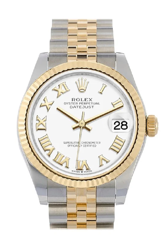 Minimalist Analog Watches for Everyday WearRolex Datejust 31 White Roman Dial Fluted Bezel 18K Yellow Gold Two Tone Jubilee Watch 278273 NP