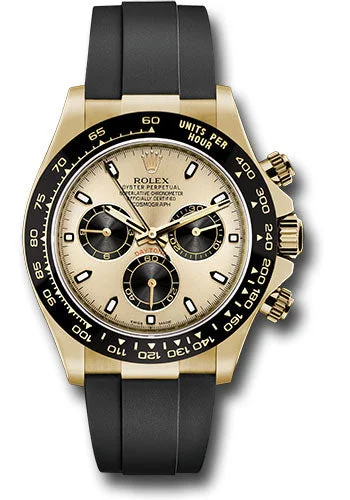 Designer Brand Watches with Unique Dial PatternsRolex Yellow Gold Cosmograph Daytona 40 Watch - Champagne And Index Dial - Black Oysterflex Strap - 116518LN chbkof