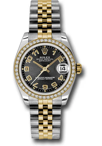 Hybrid Smartwatches with Traditional Watch AestheticsRolex Steel and Yellow Gold Datejust 31 Watch - 46 Diamond Bezel - Black Concentric Circle Arabic Dial - Jubilee Bracelet 178383 bkcaj