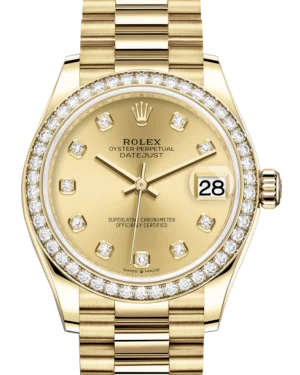 Watches with GMT FunctionRolex Lady-Datejust 31 Yellow Gold Champagne Diamond Dial & Diamond Bezel President Bracelet 278288RBR