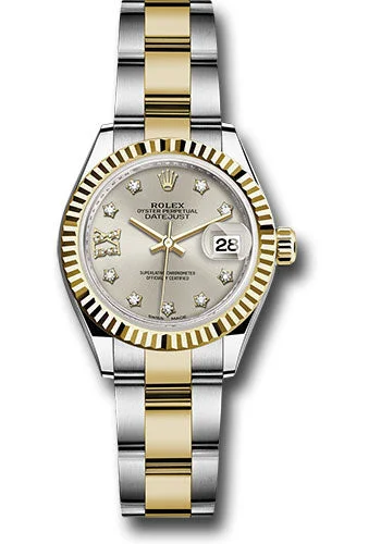 Titanium Cased Watches for Lightweight ComfortRolex Steel and Yellow Gold Rolesor Lady-Datejust 28 Watch - Fluted Bezel - Silver Diamond Star Dial - Oyster Bracelet - 279173 s9dix8do