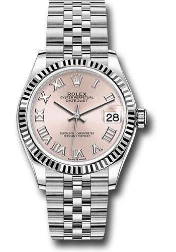 Adjustable Strap Watches for Perfect FitRolex Steel and White Gold Datejust 31 Watch - Fluted Bezel - Pink Roman Dial - Jubilee Bracelet - 278274 prj