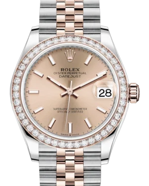 Waterproof Diving Watches with Rotating BezelRolex Lady-Datejust 31 Rose Gold/Steel Rose Index Dial & Diamond Bezel Jubilee Bracelet 278381RBR