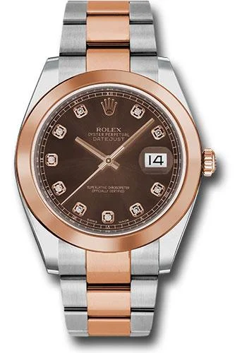 Mechanical Watches with Hand-Winding MechanismRolex Steel and Everose Rolesor Datejust 41 Watch - Smooth Bezel - Chocolate Diamond Dial - Oyster Bracelet - 126301 chodo