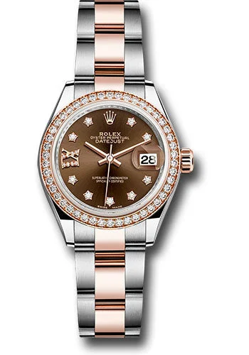 Watches with Power Reserve Indicator (for mechanical)Rolex Steel and Everose Gold Rolesor Lady-Datejust 28 Watch - Diamond Bezel - Chocolate Diamond Star Dial - Oyster Bracelet - 279381RBR cho9dix8do