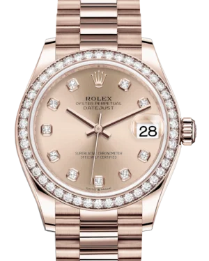 Watches with Dauphine-Style Hands for an Elegant LookRolex Lady-Datejust 31 Rose Gold Rose Diamond Dial & Diamond Bezel President Bracelet 278285RBR