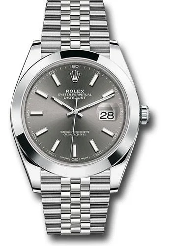 Vintage Style Mechanical Watches for CollectorsRolex Steel Datejust 41 Watch - Smooth Bezel - Dark Rhodium Index Dial - Jubilee Bracelet - 126300 dkrij