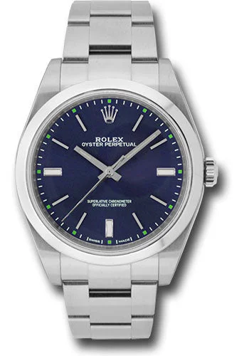 Luxury Quartz Watches with High-End MovementsRolex Steel Oyster Perpetual 39 Watch - Domed Bezel - Blue Index Dial - 114300 blio