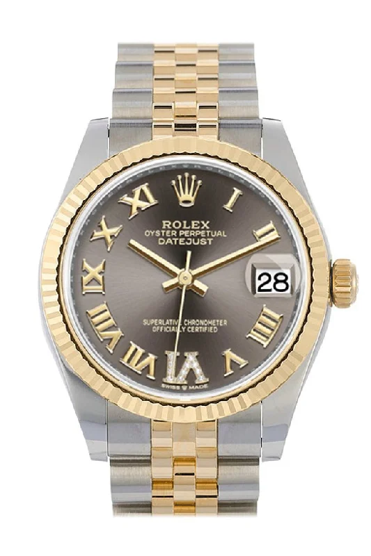 Stainless Steel Mesh Strap Watches for a Sleek LookRolex Datejust 31 Dark Grey Large VI set with Diamonds Dial Fluted Bezel 18K Yellow Gold Two Tone Jubilee Watch 278273 NP