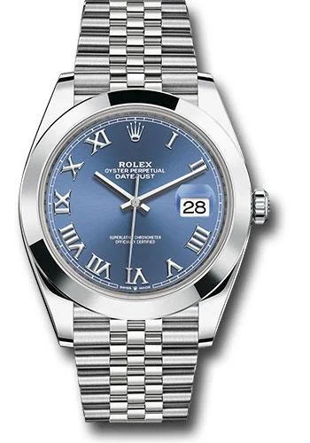 Watches with Multiple Time Zone DisplaysRolex Steel Datejust 41 Watch - Smooth Bezel - Blue Roman Dial - Jubilee Bracelet - 126300 blrj