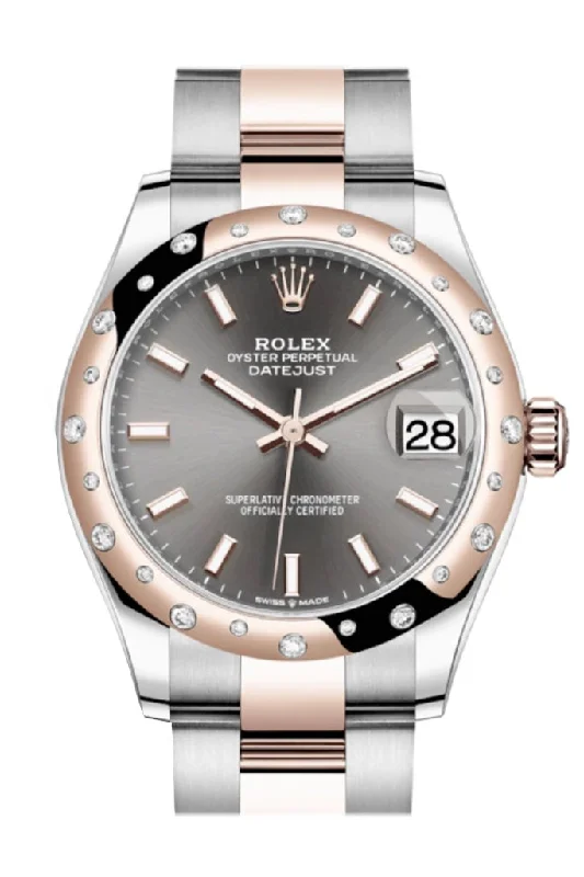 Watches with Matte Finish Cases for a Sophisticated LookRolex Datejust 31 Dark rhodium Index Dial Diamond Bezel Rose Gold Two Tone Watch 278341RBR 278341